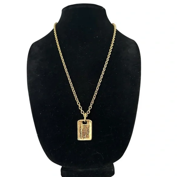 Chanel Cambon 31 Rue Vintage Two Sided Engraved Gold Dog Tag Chain Necklace - Picture 5 of 11